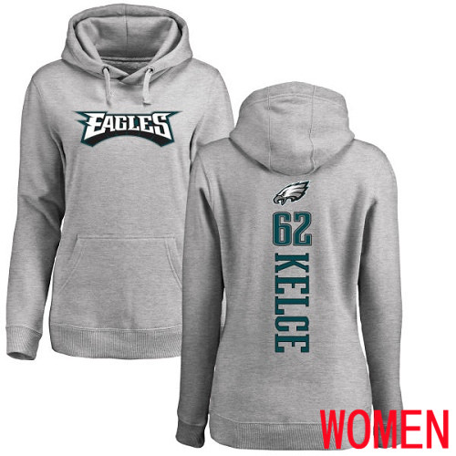 Women Philadelphia Eagles #62 Jason Kelce Ash Backer NFL Pullover Hoodie Sweatshirts->women nfl jersey->Women Jersey
